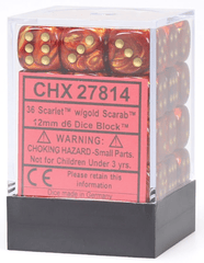 Chessex Dice: 12mm D6 36ct Scarab Scarlet Gold CHX27814